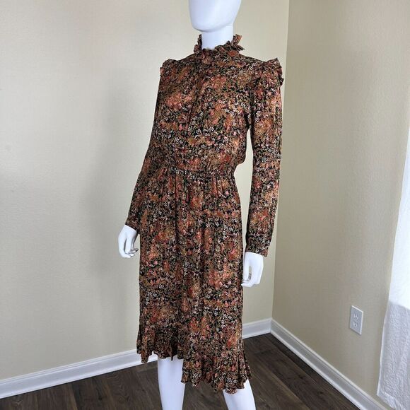Vintage Norma Walter Women's Size 4 Floral Crepe Silk Ruffle Midi Dress Peasant - Picture 7 of 14